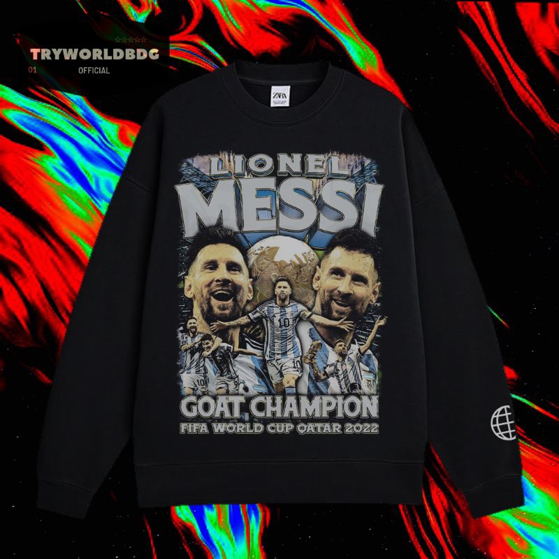 TRYWORLDBDG OFFICIAL "LIONEL MESSI" CREWNECK | SWEATER | HOODIE | CREWNECK HITAM | CREWNECK LIONEL M
