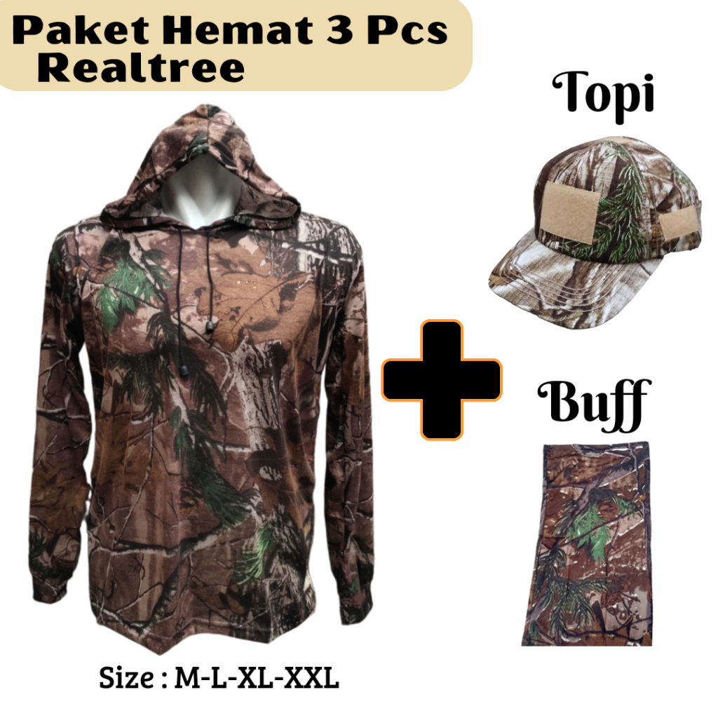 Setelan Camo Hunting Berburu Motif Pohon/Realtree Baju Ghillie Suit Samaran Kamuflase