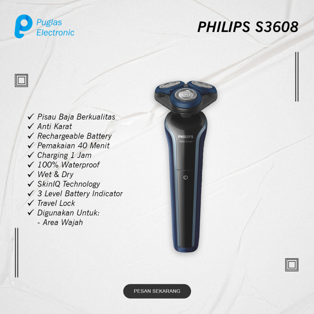 Mesin Cukur Elektrik Philips S3608 Alat Pencukur Kumis Jenggot Jambang