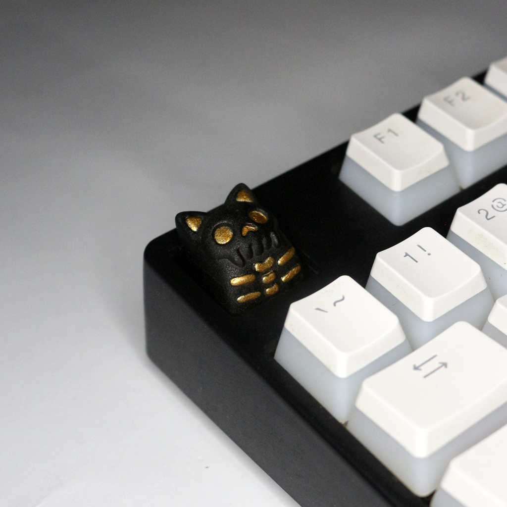 Spooky Cat Black Gold Keycaps/Mechanical Keycaps/Resin Keycaps/Artisan