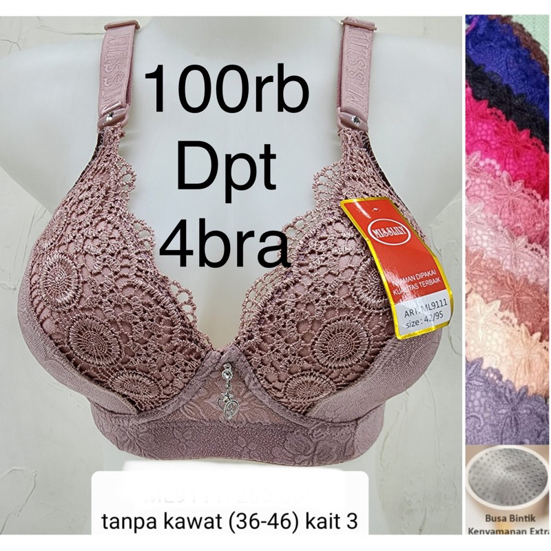 BRA BH MISSLILY CUP B BESAR TANPA KAWAT KAIT 3// BRA IMPORT PREMIUM CUP BESAR MISSLILY KAIT 3 TANPA 