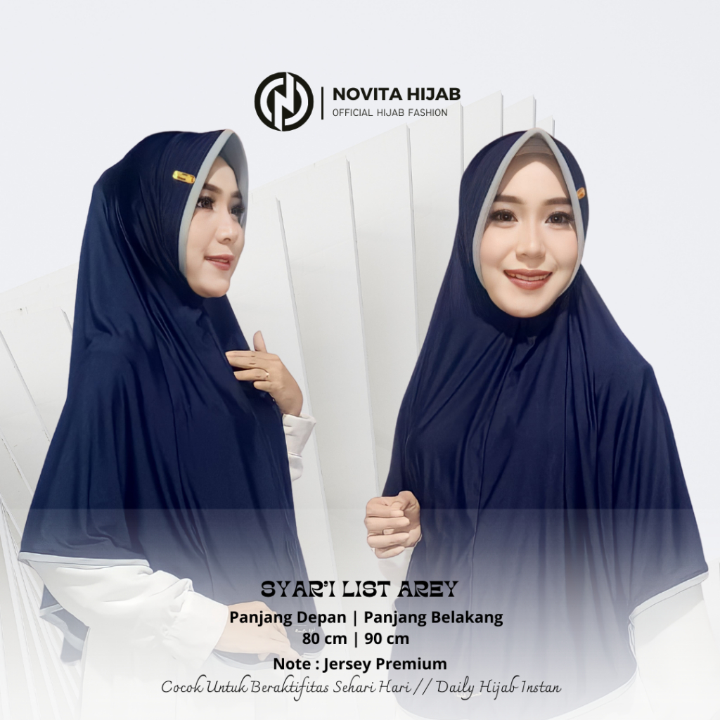 Jilbab Syar'i List Bahan Jersey Adem Polos/ Hijab Jumbo AREY By Novita Hijab