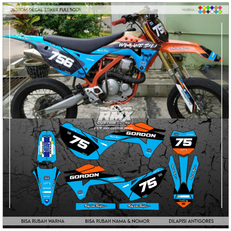 DECAL GORDON FULLBODY (012) DEKAL STIKER KLX GORDON HITAM MERAH, KUNING, HIJAU, BIRU TUA/MUDA, EMAS/