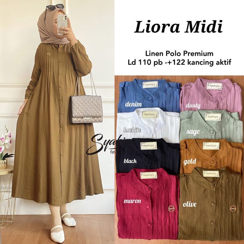 Liora Midi Gamis Wanita Bahan Polo Linen Busui | Gamis Polos Syakira