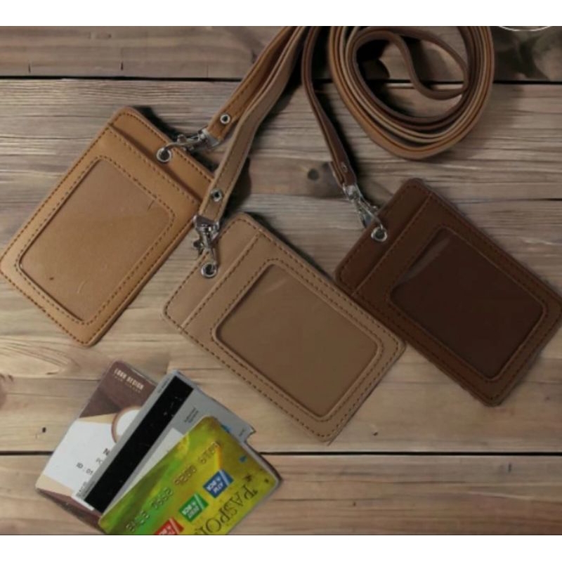 

ID CARD HOLDER LANYARD / KALUNG ID CARD 3 SLOT KARTU BAHAN KULIT HQ / ID CARD KALUNG