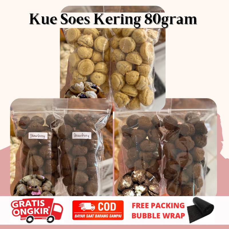 

SOES KERING COKLAT VANILLA STRAWBERRY 80GRAM | KUE SOES KERING LUMER | KUE SUS LUMER