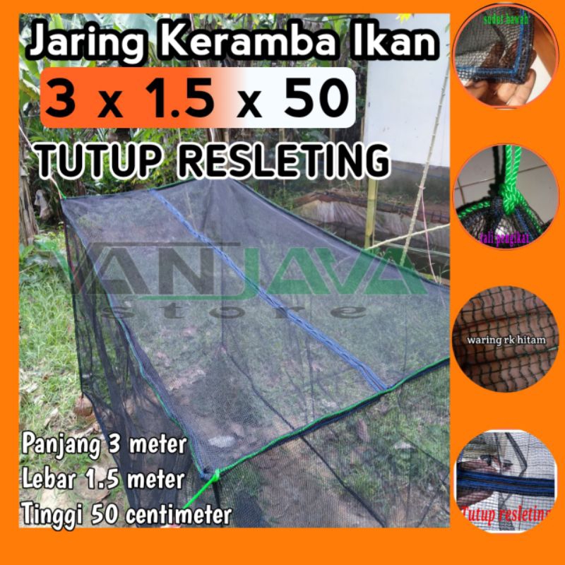 jaring ikan penutup resleting 3x1.5x50 karamba bibit waring ikan murah