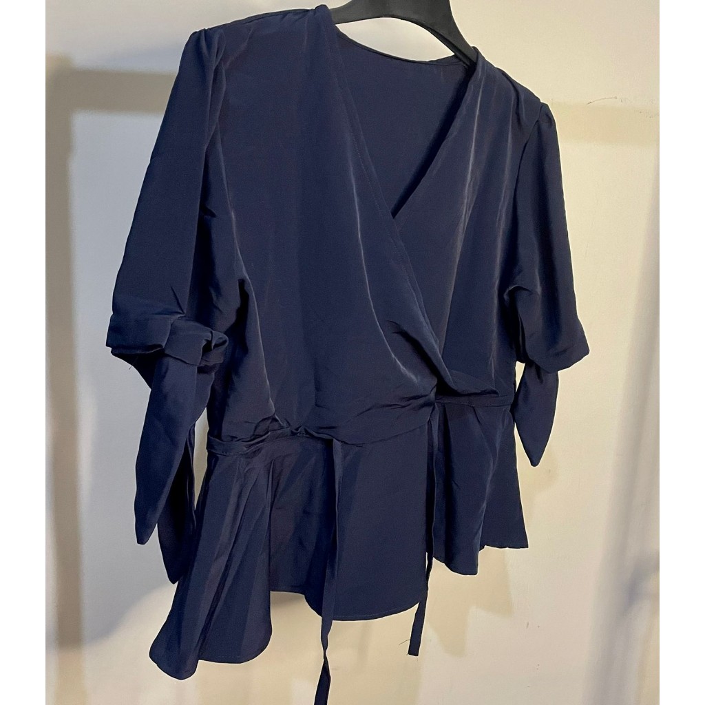 ATASAN COTTONBELLS PLAID V TIED B 10447* Blouse BLUS KAOS KAUS TOP TEE Wanita CottonBells NAVY DARK 