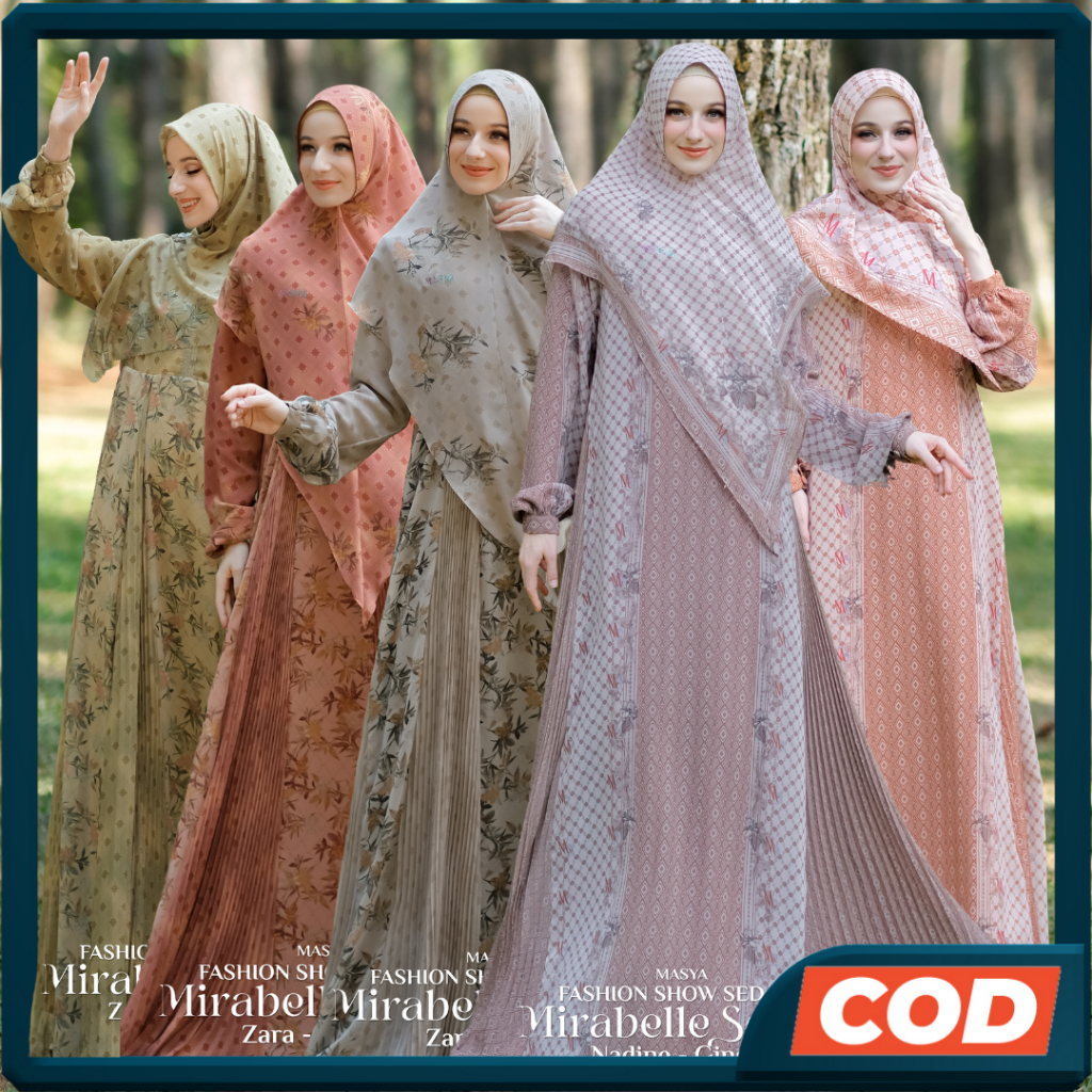 Set Gamis Dress Ceruty Babydoll Printing Premium Syari Branded Merah Bata - Coklat Susu - Mocca - Ol