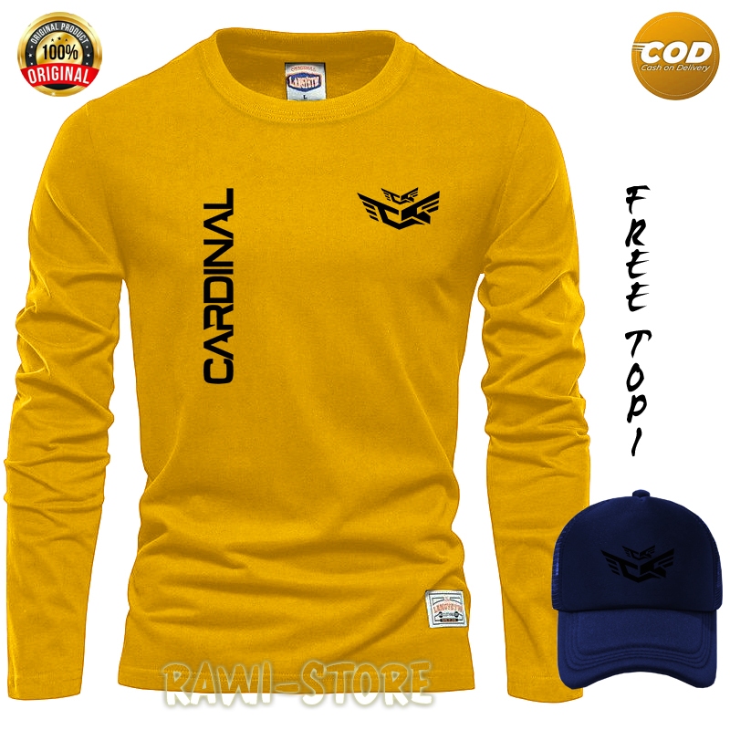 BONUS TOPI TERBARU Kaos Distro Lengan Panjang Pria&Wanita Cardinal Hitam