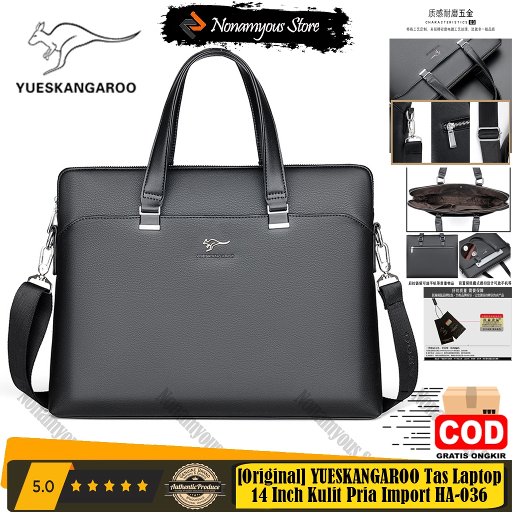 [Original] YUESKANGAROO Tas Kerja Laptop 14 Inch Kulit Pria Import Men's Business Handbag HA-036