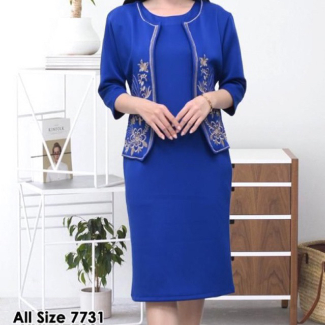 Stelan Dress dan blazer Bordir scuba Premium import Terbaru / One set wanita formal