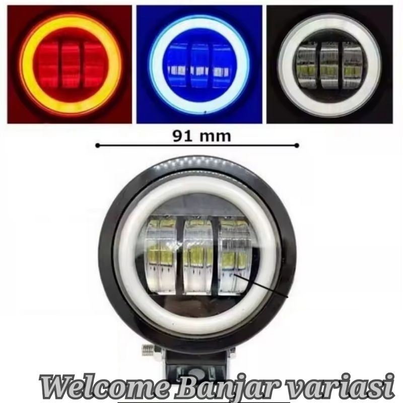 Lampu Tembak / Sorot 3 Led Ring bulat Super Terang DC 12/85V Universal motor Mobil Vario mio beat su