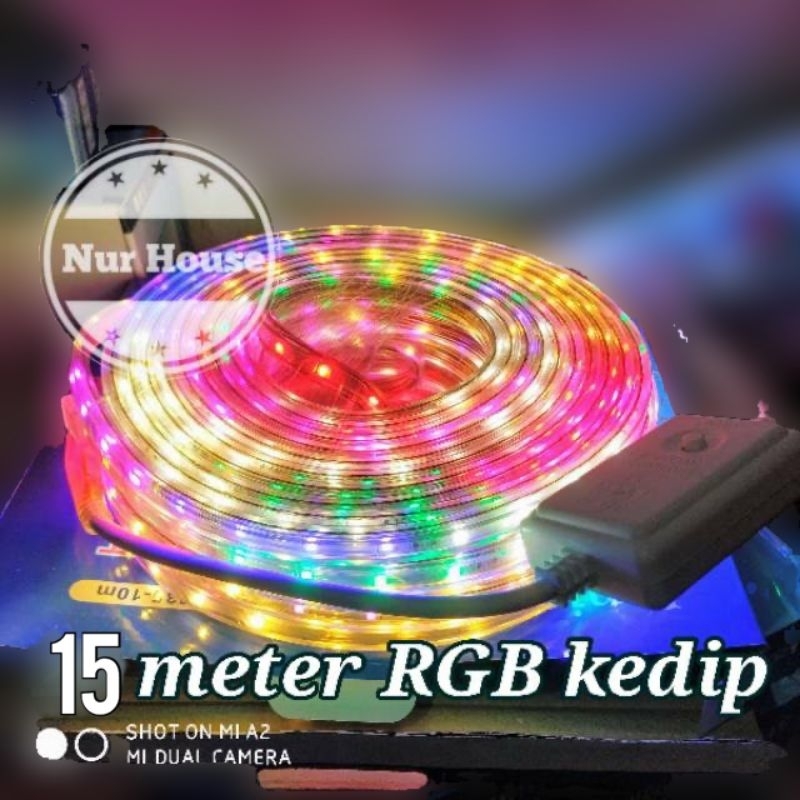 lampu led strip AC 220V lampu selang warna warni rgb 15 meter plus adaptor