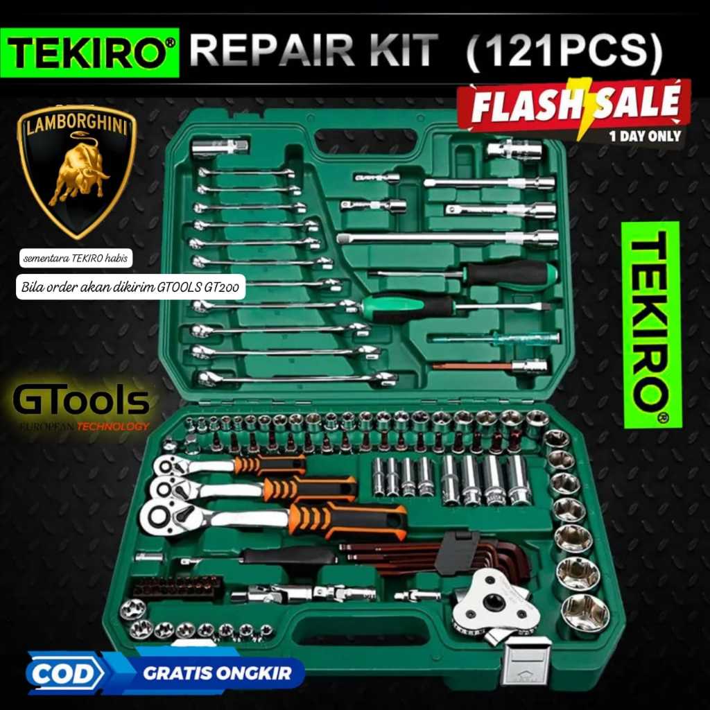 COD TEKIRO kunci set 121pc GARANSI RESMI yang READY Kunci ring pas set socket shock sok L bintang ob