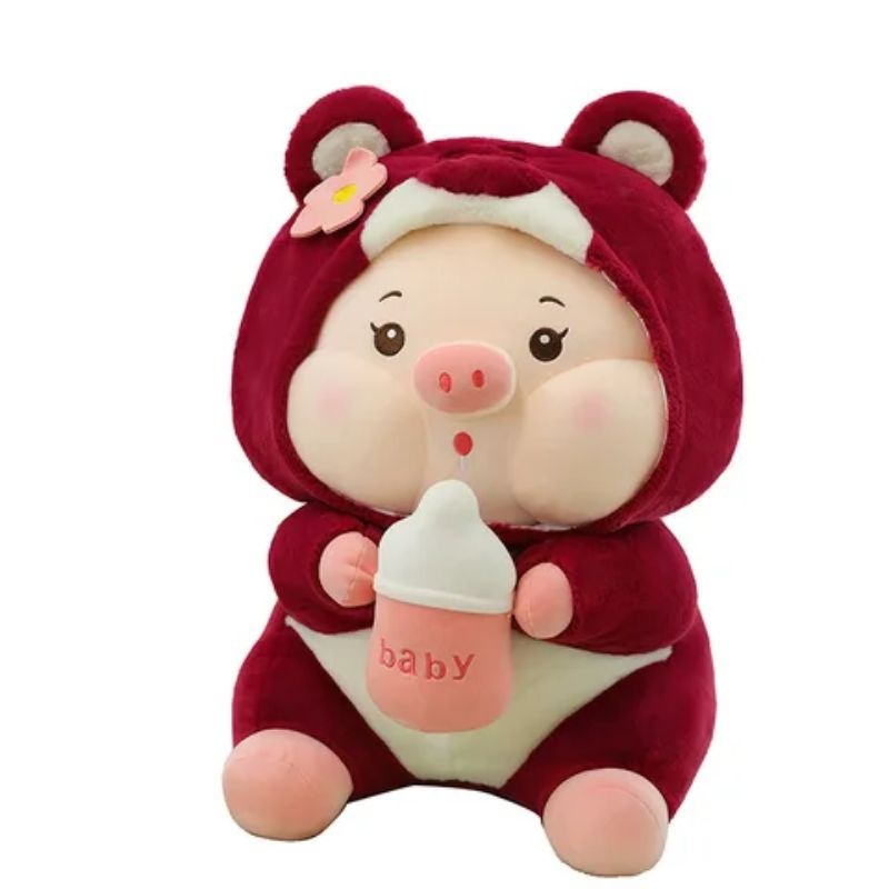 Boneka Pig Dot Hoodie Ukuran 40cm bahan Plush Import Halus dan Lembut Hadiah Ulang Tahun Anak