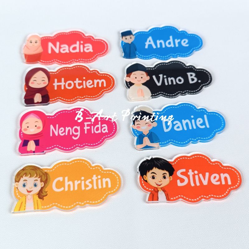 UV PRINT PIN AKRILIK BROS AKRILIK NAME TAG AKRILIK NAME TAG AKRILIK KARAKTER  CUSTOM NAMA - Desain K