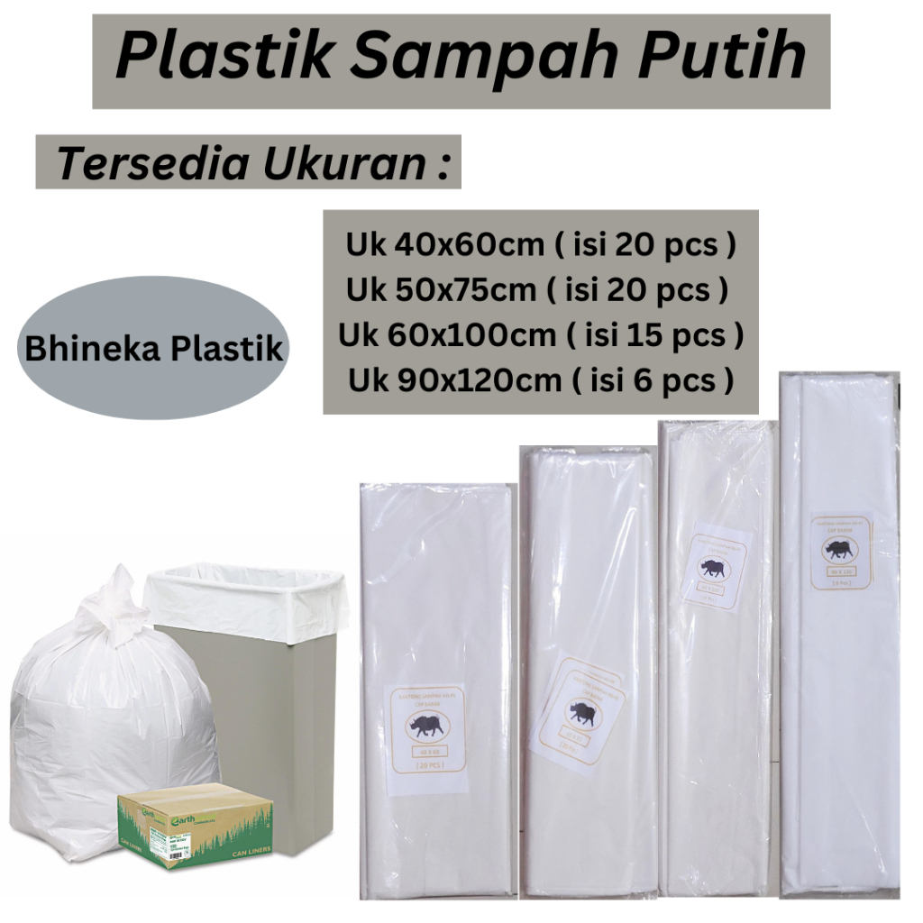 Plastik Sampah Putih Uk 90x120/60x100/50x75/ 40x60,kantong Sampah Putih, Trash bag Putih Susu