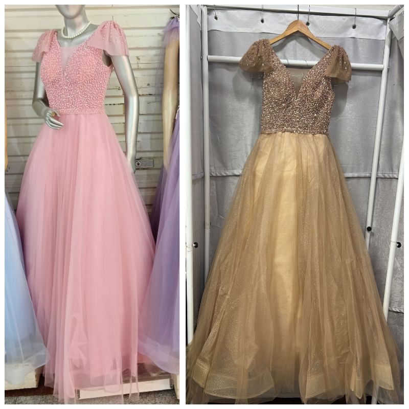 Gaun pesta gold ungu lilac merah maroon pink premium import prewedding longdress bridal premium fio8