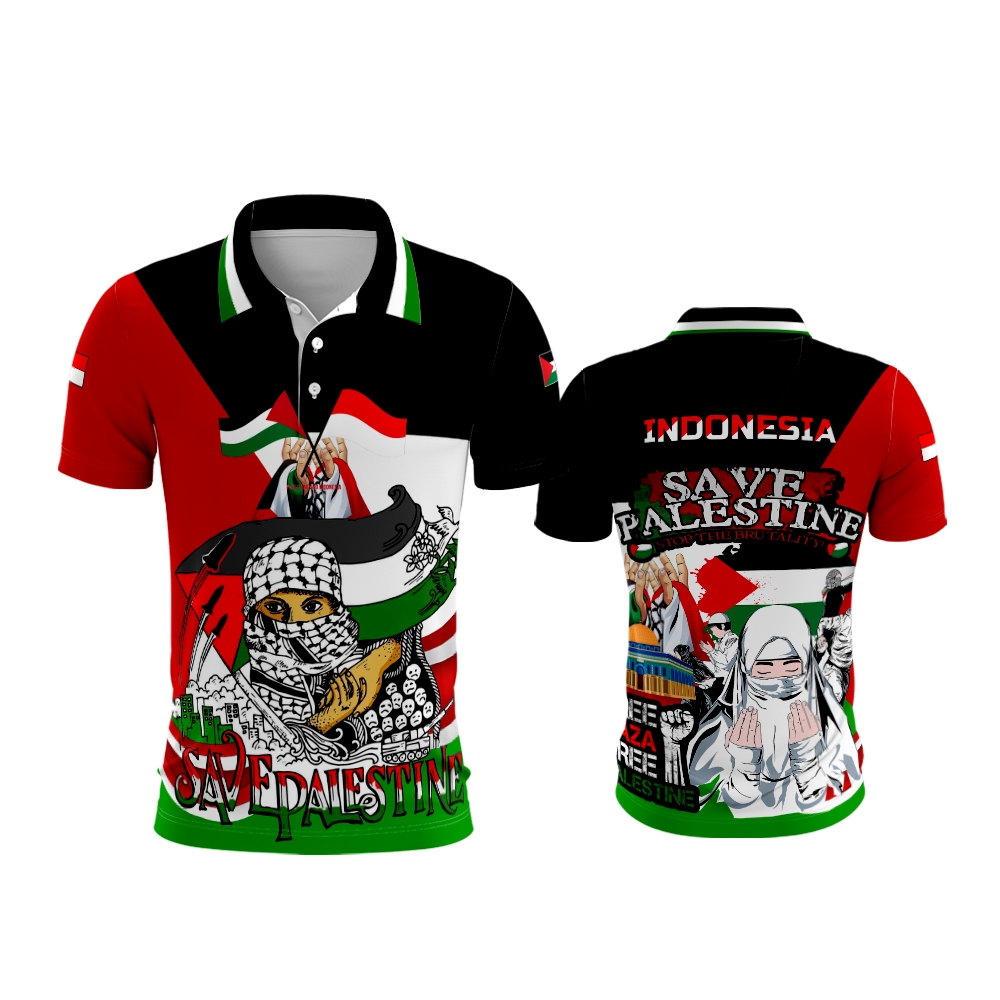 Baju Palestina Kaos Polo Islami Cowo / FREEDOM FOR PALESTINE / Kaos save palestina jersey palestine 