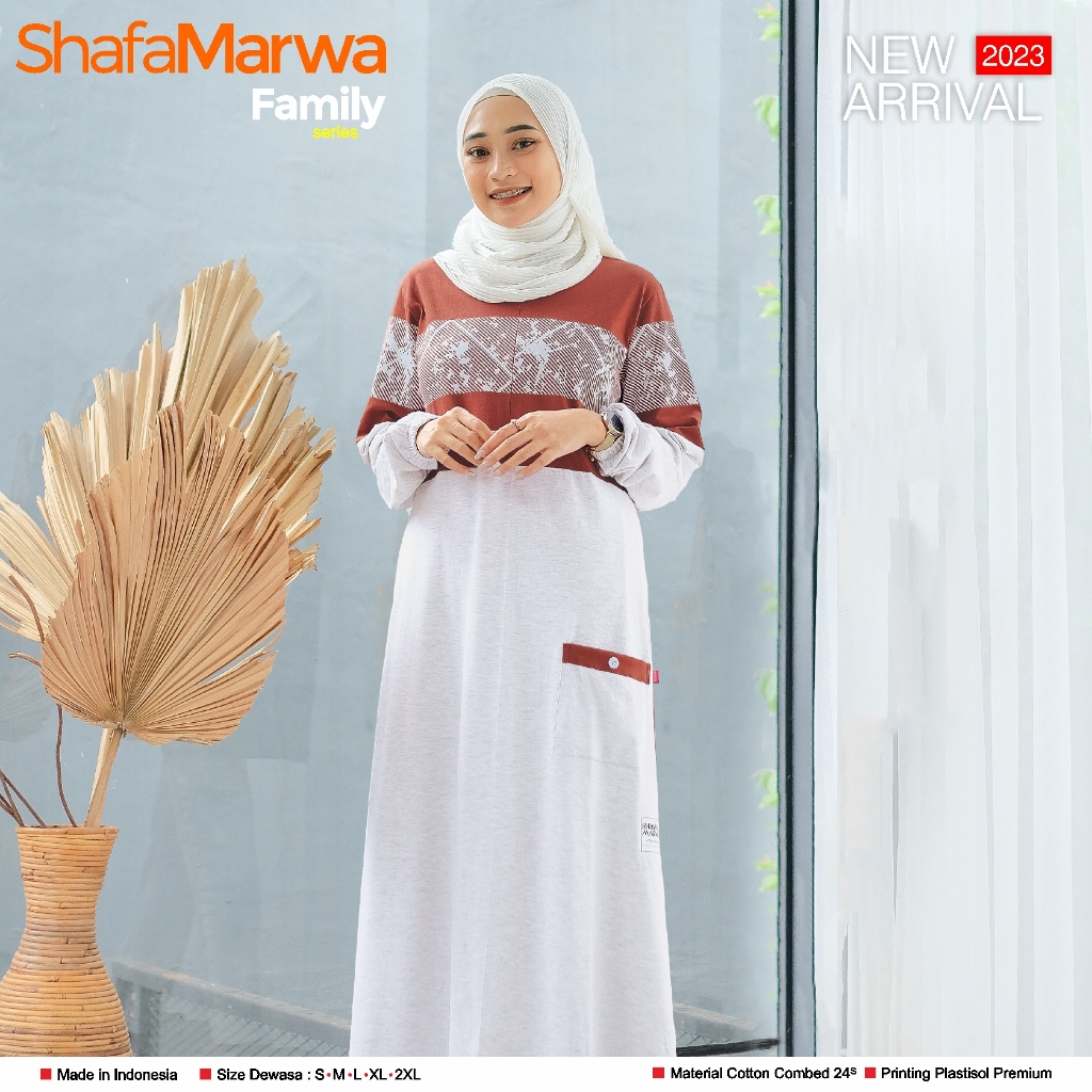 SHAFAMARWA Gamis Terbaru Fashion Muslim Wanita Maxi Dress Jumbo Bahan Kaos Katun Combed SWG88 Merah 