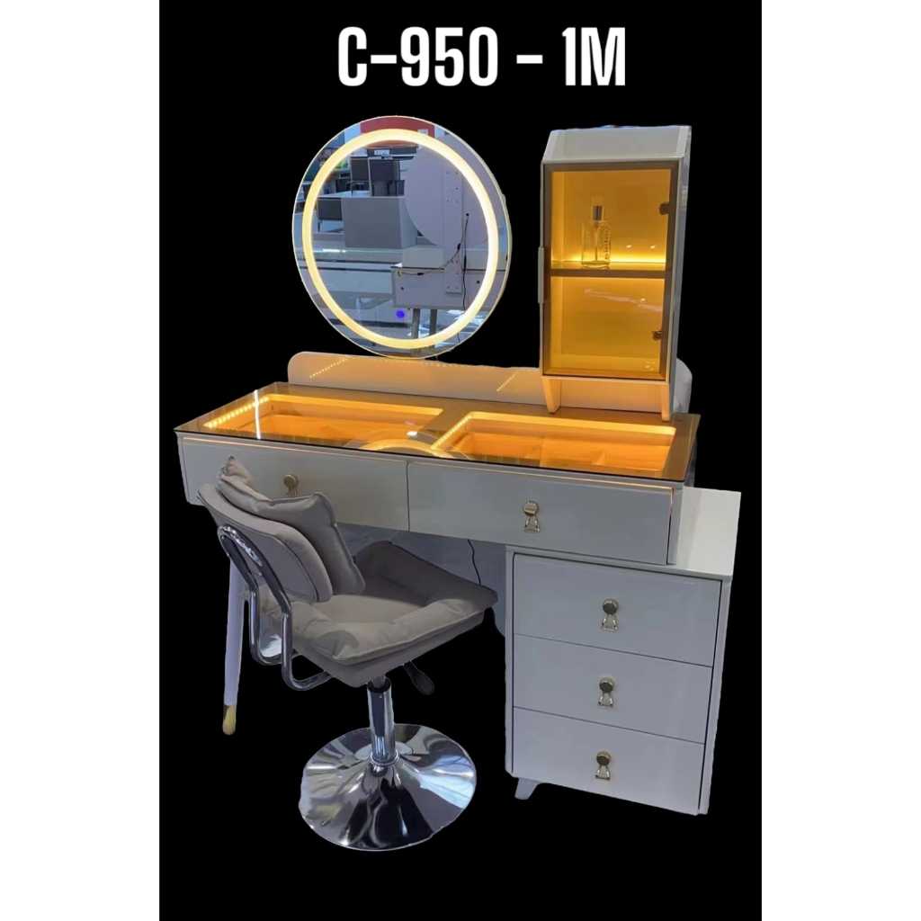 Meja Rias Import MDF Kaca Oval Lampu LED 3 Warna Free Kursi Sandaran Putar - Medan