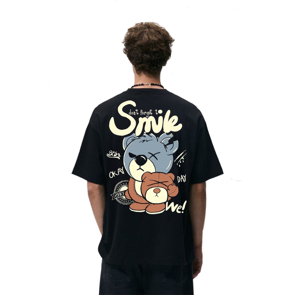 Kaos T-Shirt Pria Terbaru Kaos Forget Smile Warna Hitam Distro Lengan Pendek Kaos Oversize Koas Terl