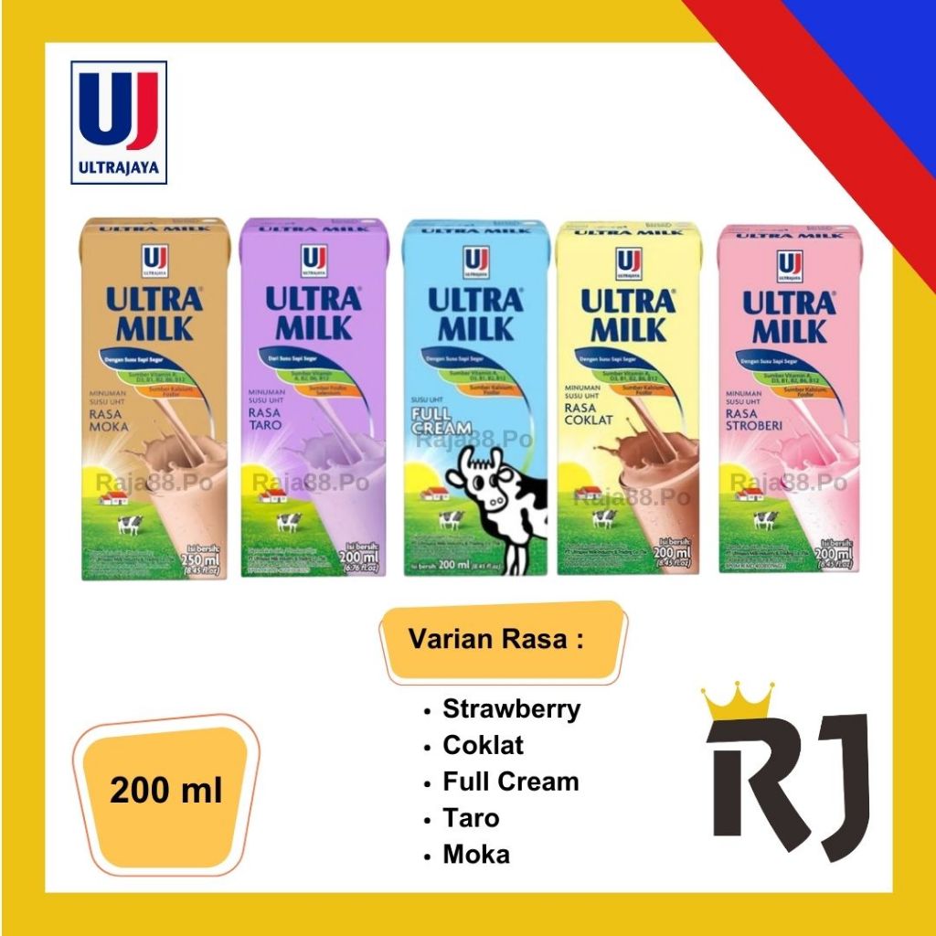 

Susu Ultra Milk UHT Kotak 200 ml Rasa Coklat, Strawberry, Moka, Taro, dan Full Cream