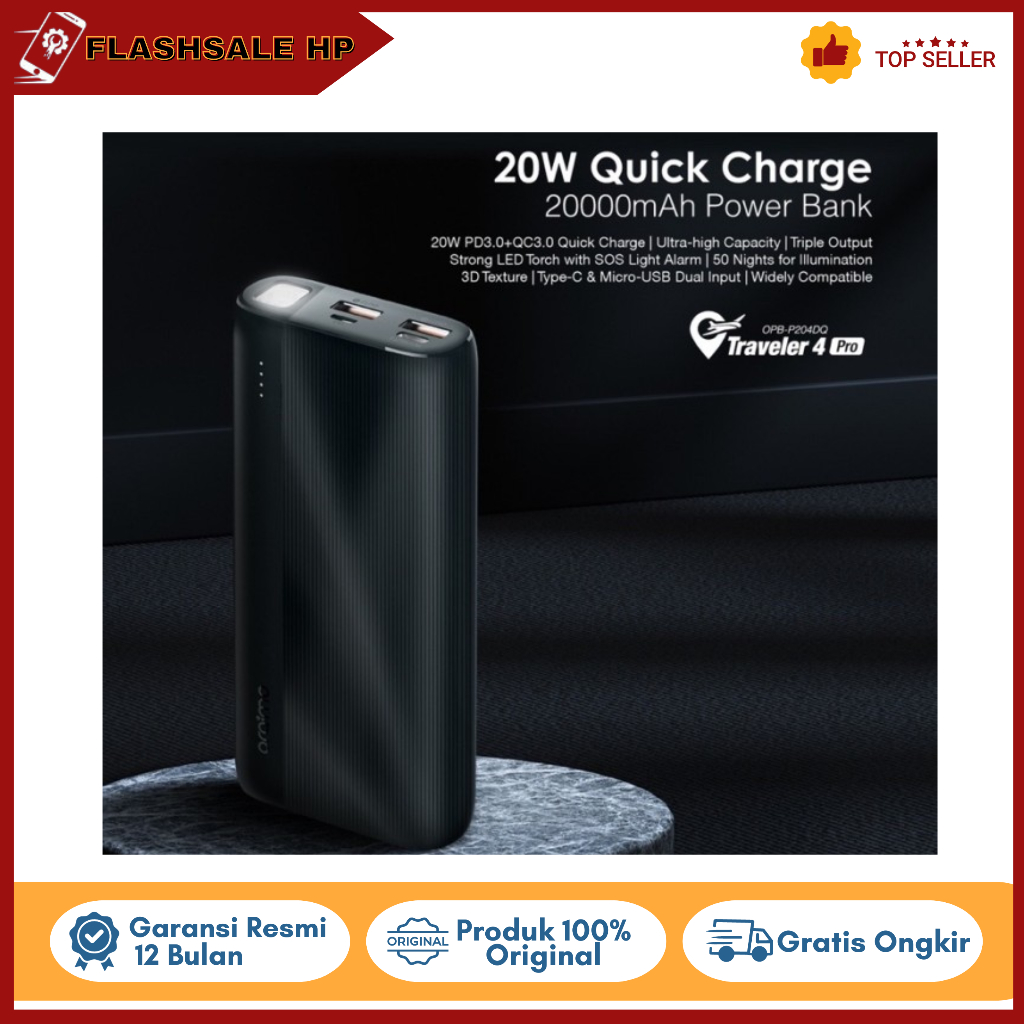 Oraimo Opb-204DQ Traveler 4 Pro Powerbank Oraimo 20000Mah Quick Charger- Gray