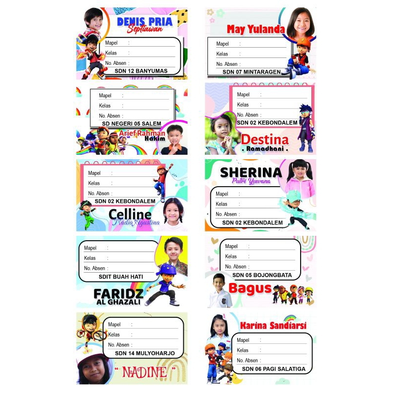 Cetak Stiker Nama Mapel (Boboiboy) / Bisa Tambah Foto dan Nama Sekolah / Stiker Buku Sekolah / Stike