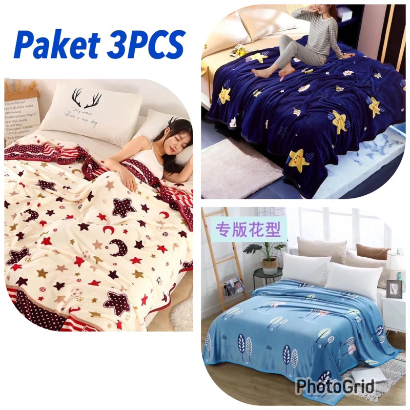 Selimut Bulu Dewasa Paket Hemat 3PCS