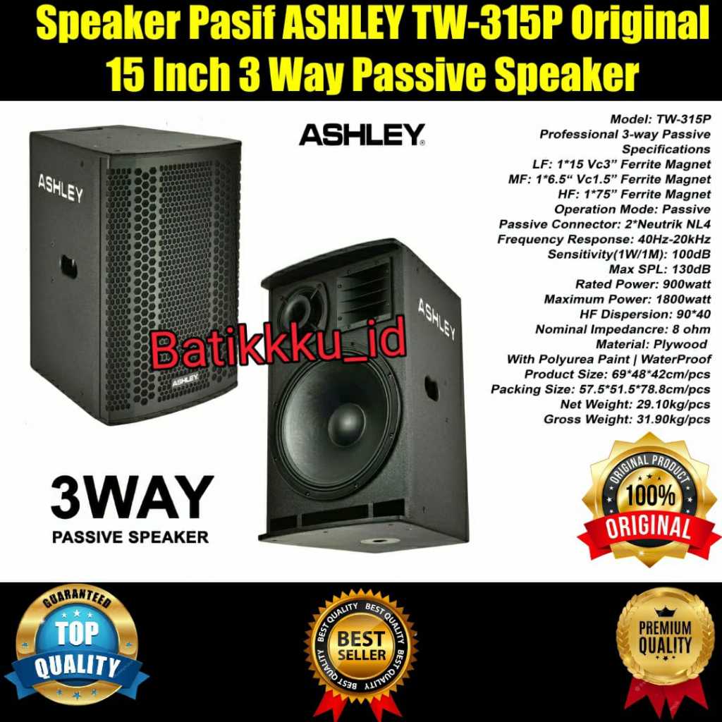 Speaker Pasif ASHLEY TW 315P TW 315 P TW315P ORIGINAL 15 INCH 3 WAY