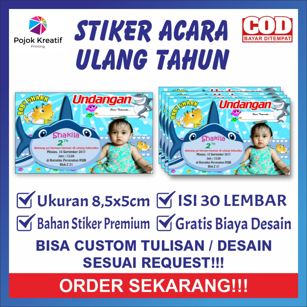 

Sticker Stiker Setiker Happy Birthday Ulang Tahun Tasyakuran Anak Label Custom Foto Laki Cewek Perempuan Custom Nama label Box Makanan Nasi Souvenir Murah Dapat Banyak Motif Babby Shark U3 Pojok Kreatif