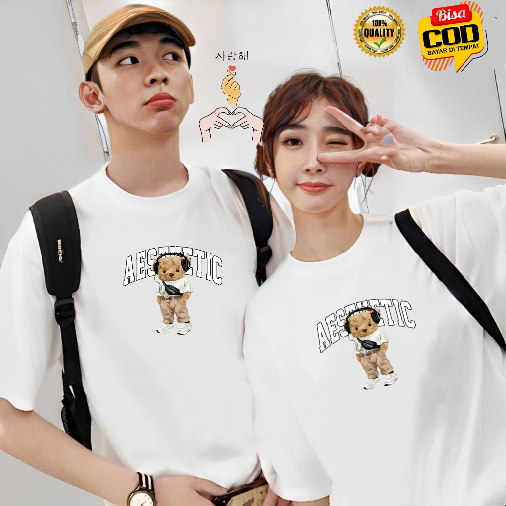 Baju Couple pasangan BEAR AESTUETIC Kaos Couple Pasangan Bahan Katun Premium Pria Wanita Baju Kapelan Cewek Cowok Harga Murah Dan Keren Baju Oblong Couple Laki Laki Perempuan Terbaru Kekinian Tahun Ini Bisa Cod