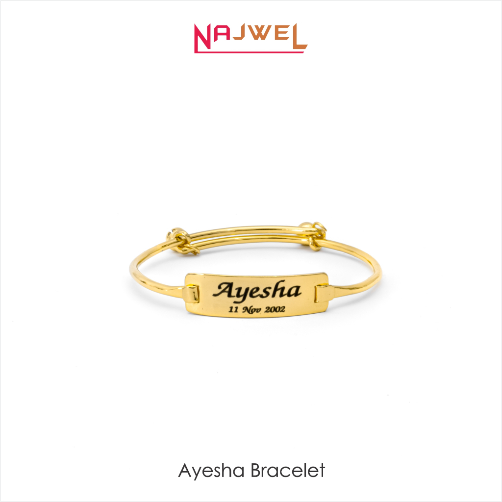 Gelang Lonceng Anak Ukir Nama Lapis Emas Anti Karat Warna Gold Adjustable