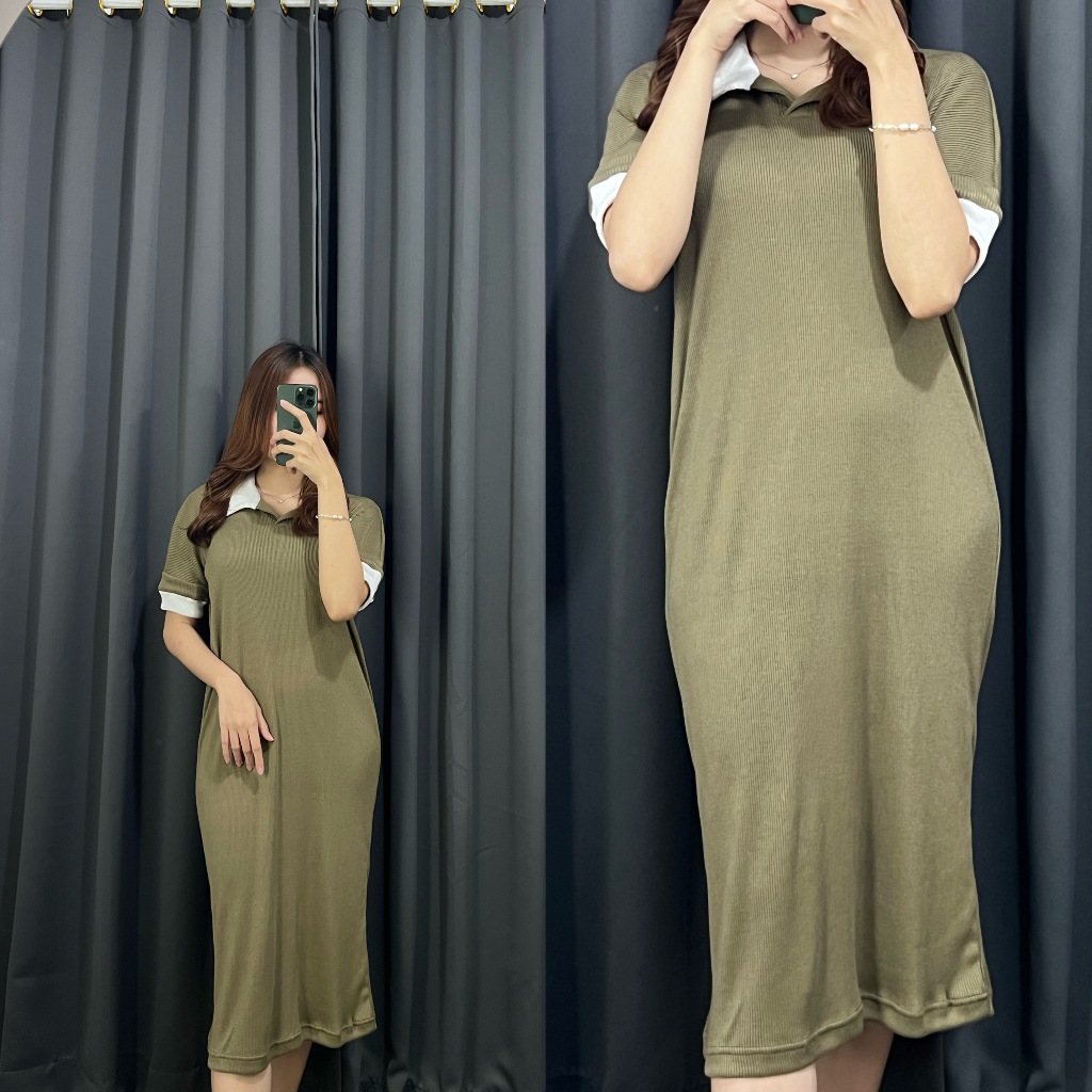 Aleena Dress - Korean Style Home Dress - Premium Knit Loose Midi Dress - Dress 690