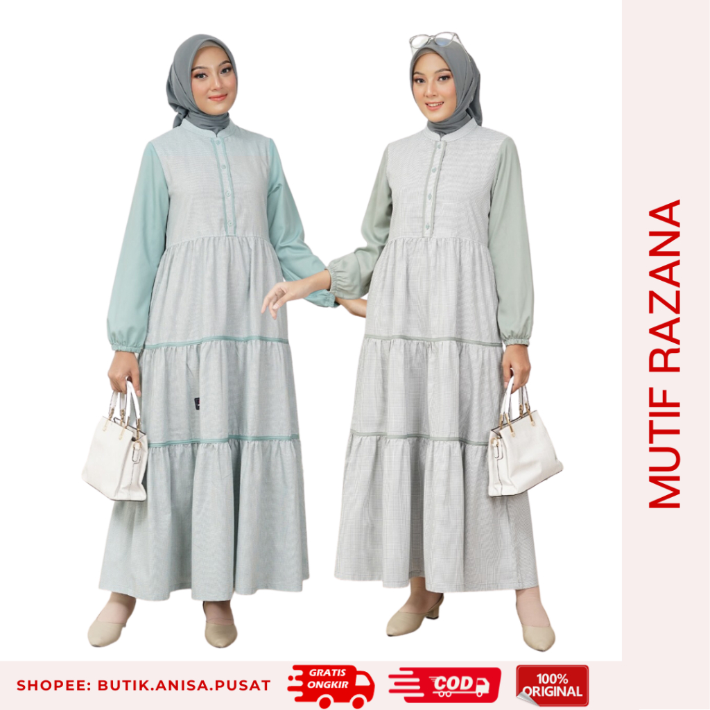 MUTIF Gamis RAZANA Pecd Mint Symphony Green Fashion Muslim Pakaian Wanita Dress