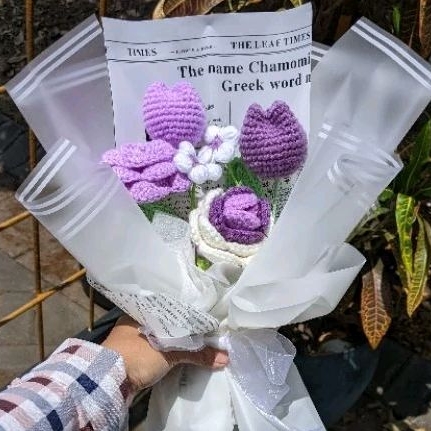 Crochet Bouquet Purple, Buket Rajut Wisuda,Buket Wisuda Unik