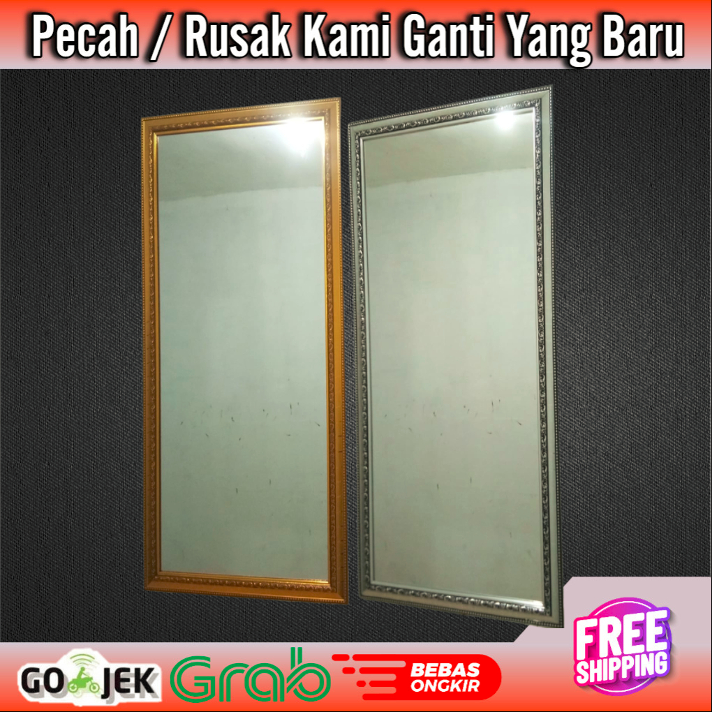 Kaca Cermin Dinding / Cermin Gantung Bingkai Corak Ukuran 50 x 100 Cm Full Bingkai