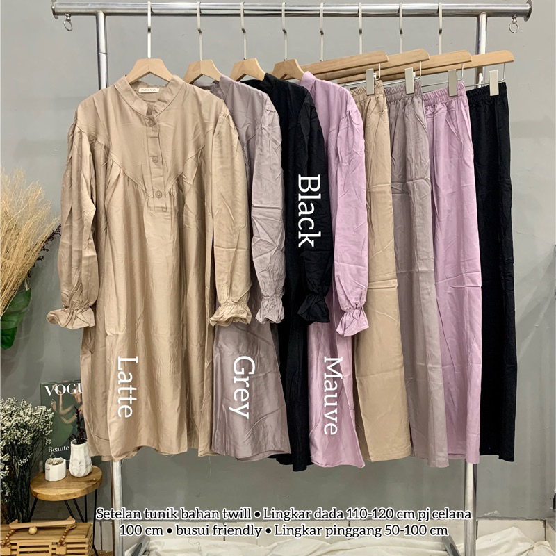 Setelan Celana Long Tunik Wanita Bahan Rayon Twill Premium