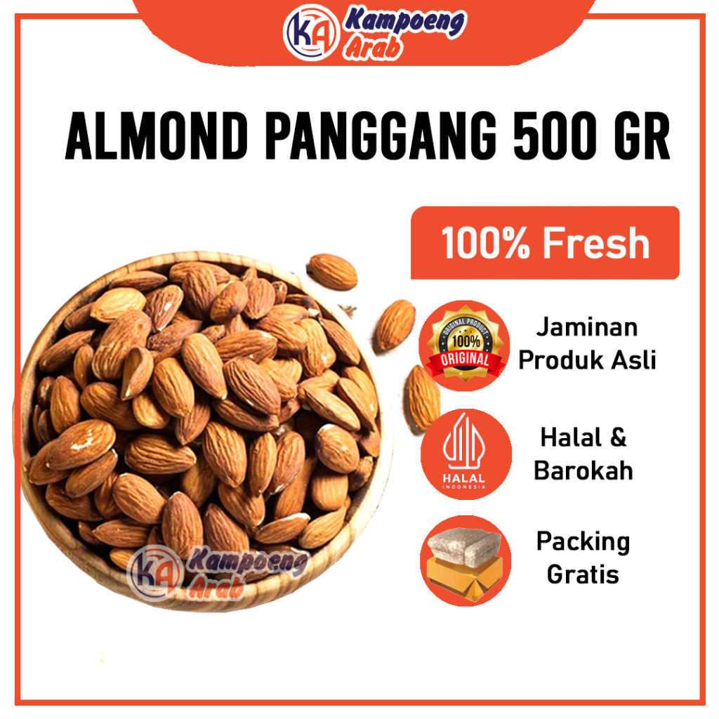 

KACANG ALMOND Organik Roasted 500Gr Panggang Kupas Tinggal Makan Untuk MPASI Booster Busui Sehat