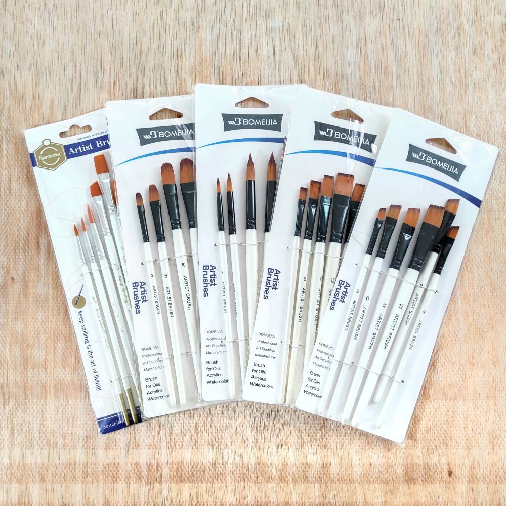 

BOMEIJIA Artist Art Short White Handle Brush 6 pcs SET / Kuas Lukis