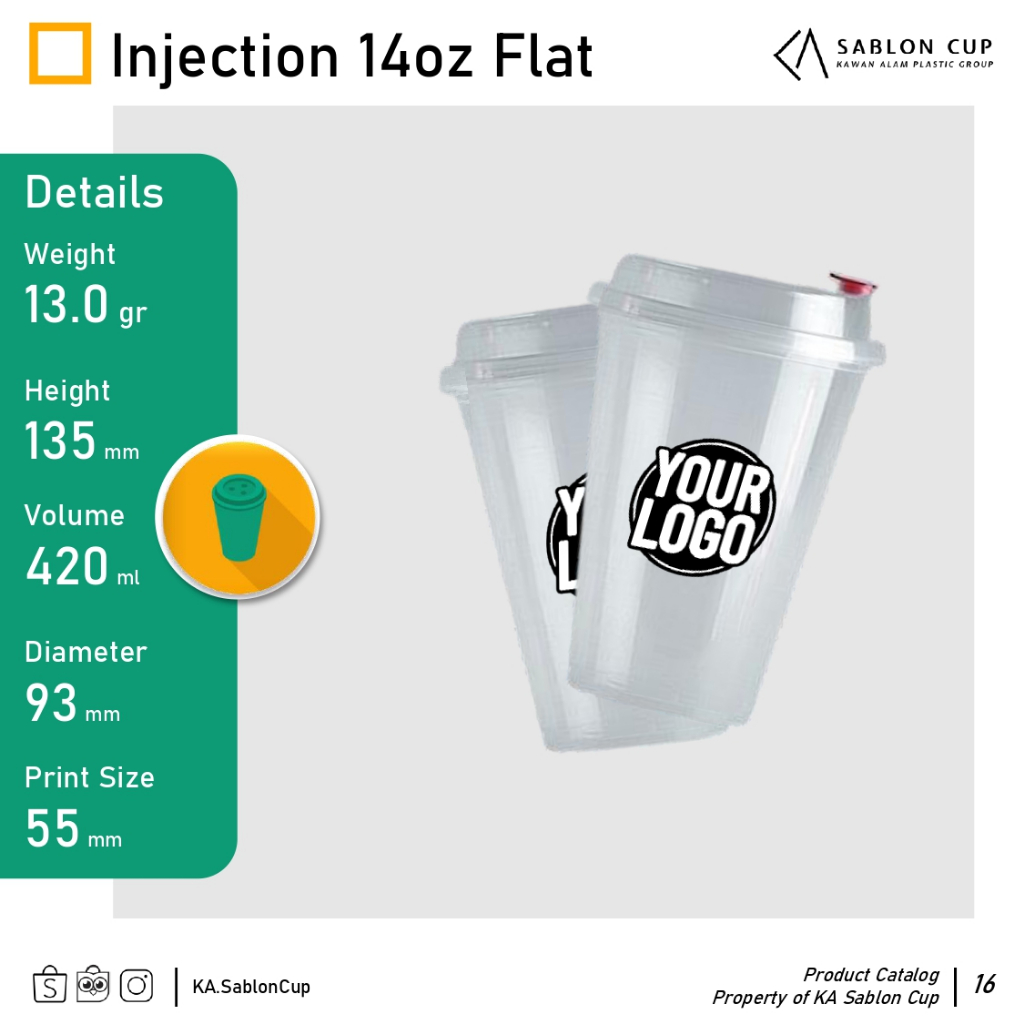 Sablon Custom Cup / Gelas Injection 14oz Flat
