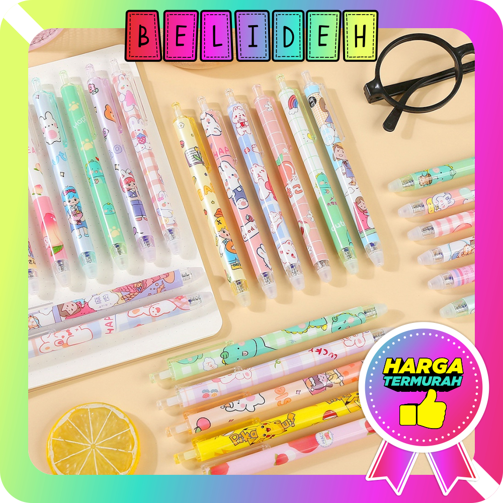 

☛BELIDEH☚ (6pcs) Set Pen Gel Mekanik 0.5mm Motif Cartoon/Pulpen Aesthetic/Pulpen Gel Mekanik Lucu S110