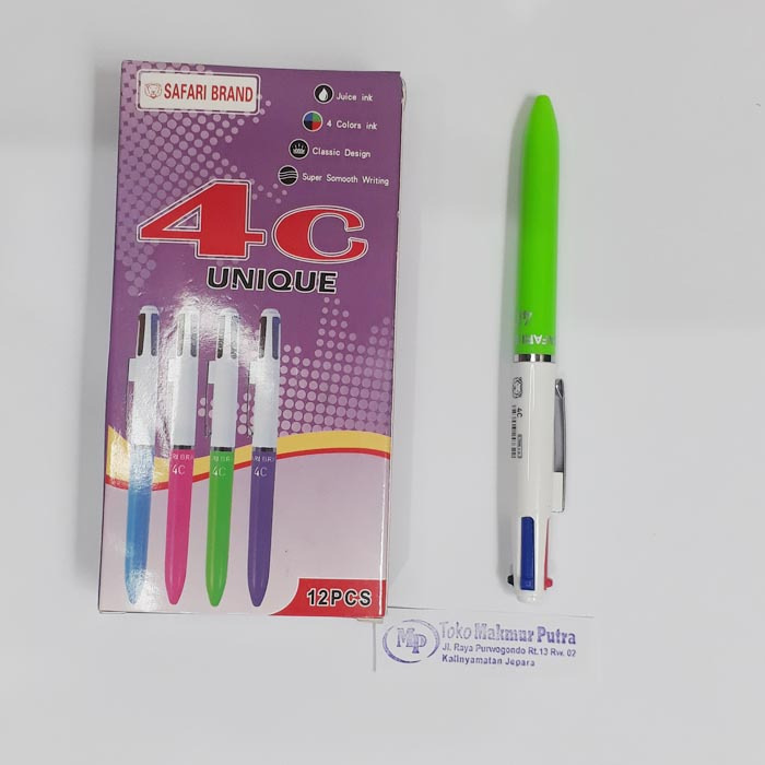 

Bolpoin Cetit 4Warna / Pulpen 4C Unique Safari Brand