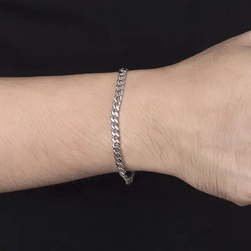 GELANG RANTAI SILVER PRIA DAN WANITA ANTIKARAT TERMURAH /GELANG TANGAN TITANIUM ASLI MODEL TERBARU