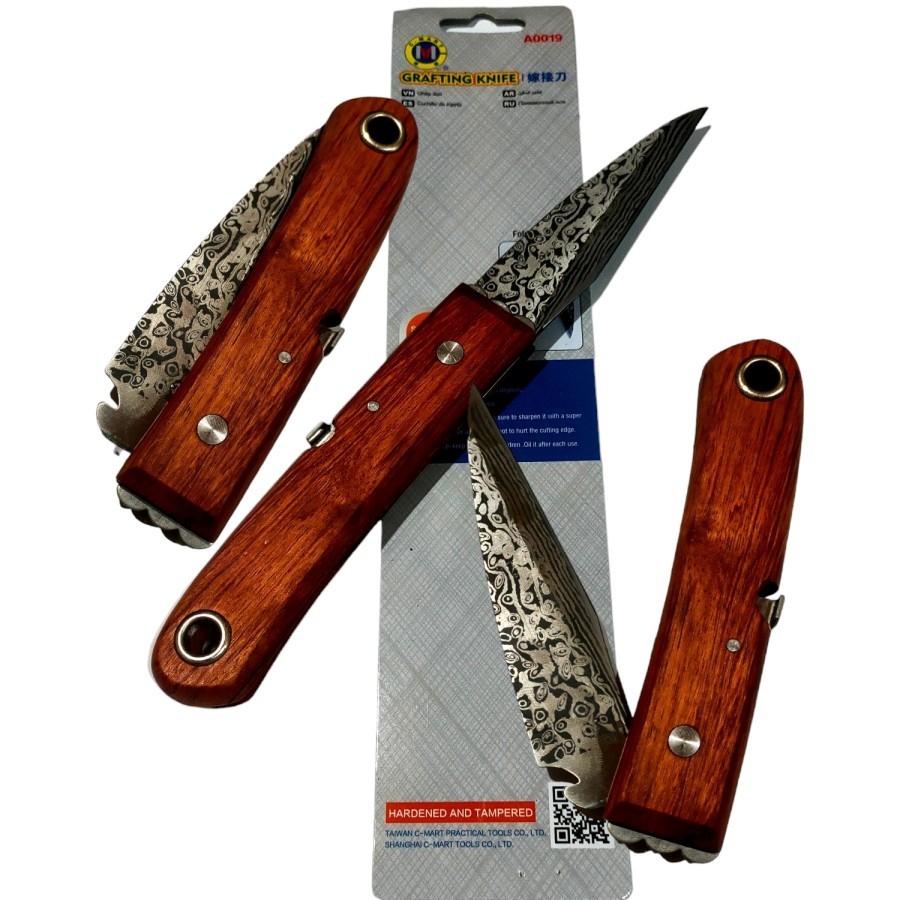 Pisau Tanaman Okulasi Stek  Lipat Original - Grafting Knife Motif Damaskus C Mart