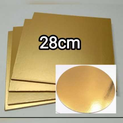 tatakan alas kue tart kotak dan bulat gold 28cm