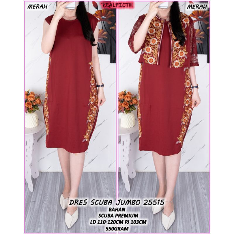 DRESS SCUBA JUMBO 25515 DRESS WANITA BIGSIZE DRESS NATAL
