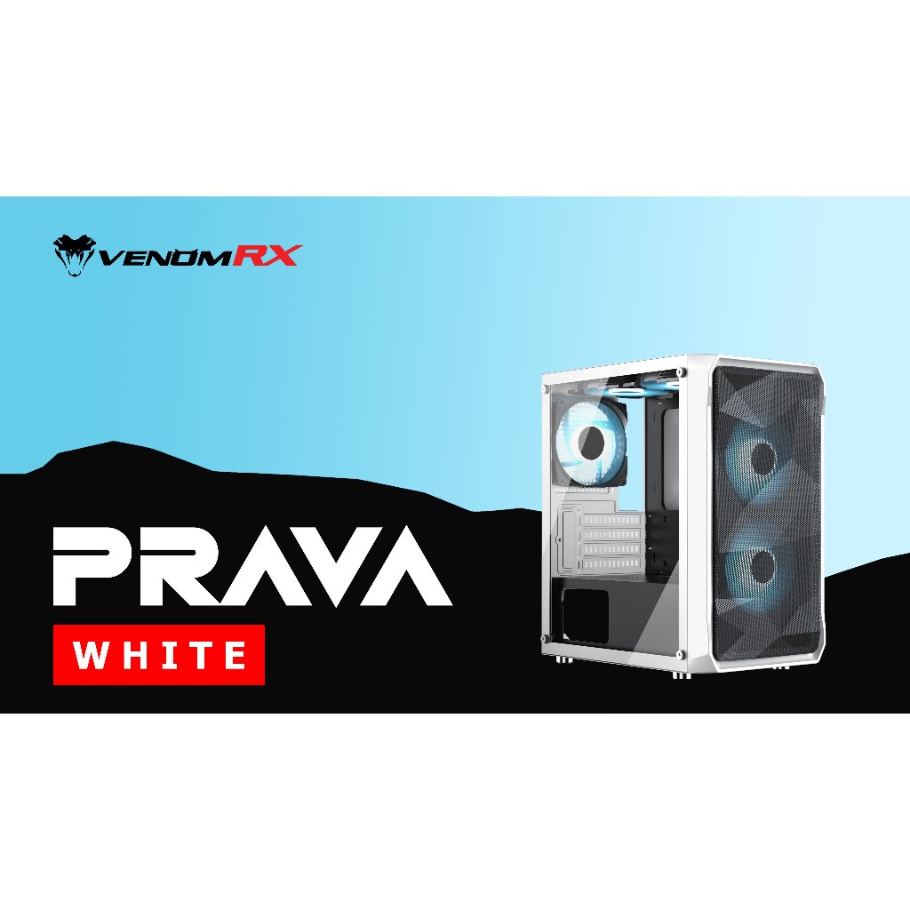 Venom Rx Case Prava White - 2 Fan RGB Venomrx Tempered Casing CPU